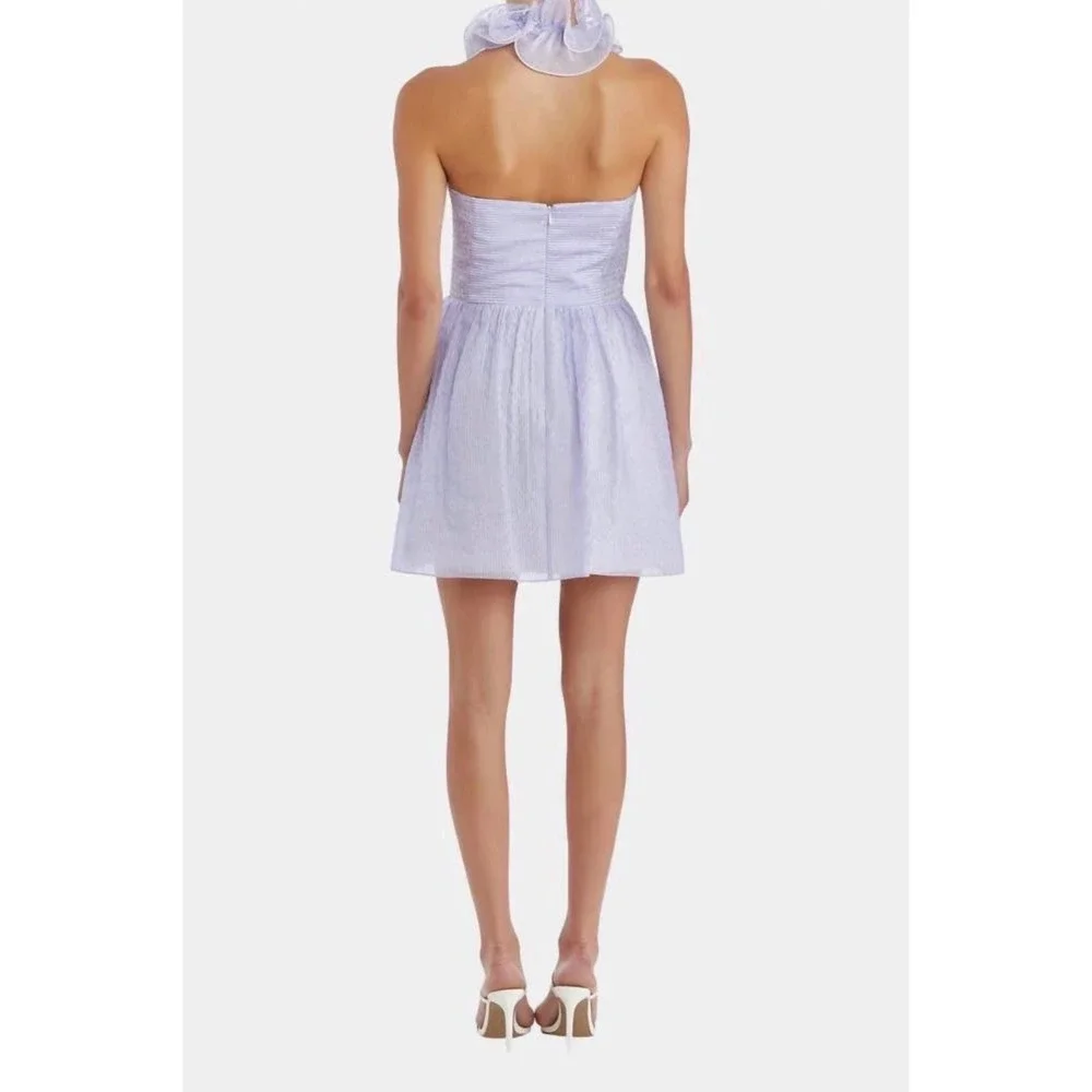 New Amanda Uprichard Indra MiniDress Lavender White Stripe RuffleHalter Small - Picture 3 of 6
